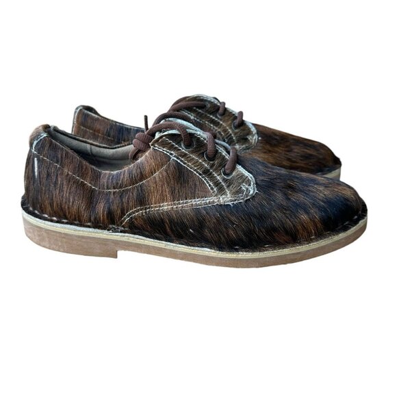 Uwezo Oxfords‎ Shoes Brown Leather Cowhide Hair Lace Up Men's Size 8 - Picture 1 of 12
